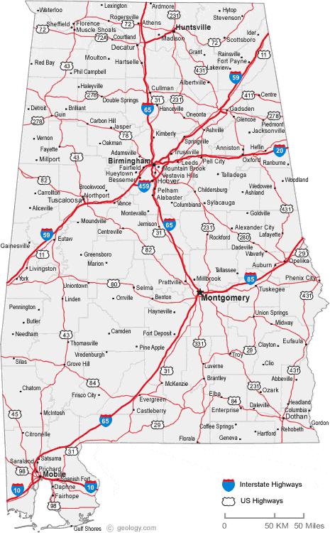 Bản đồ bang Alabama của Mỹ năm 2022