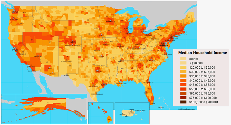 Bản đồ thu nhập trung bình ở Mỹ