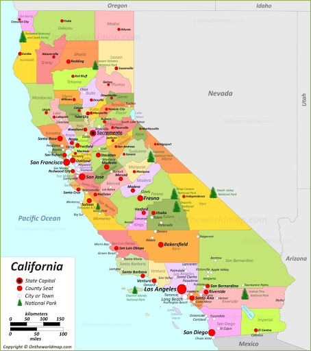 Bản đồ bang California của Mỹ năm 2022