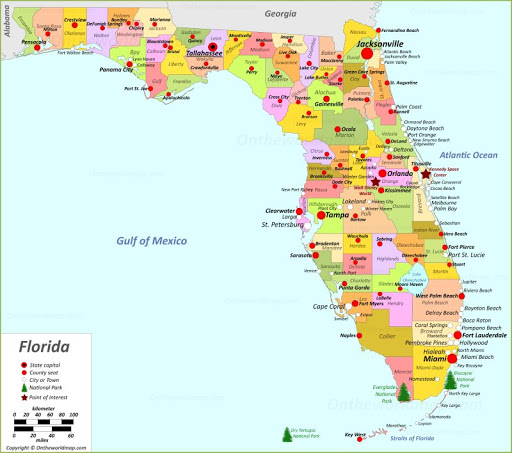 Bản đồ bang Florida của Mỹ năm 2022