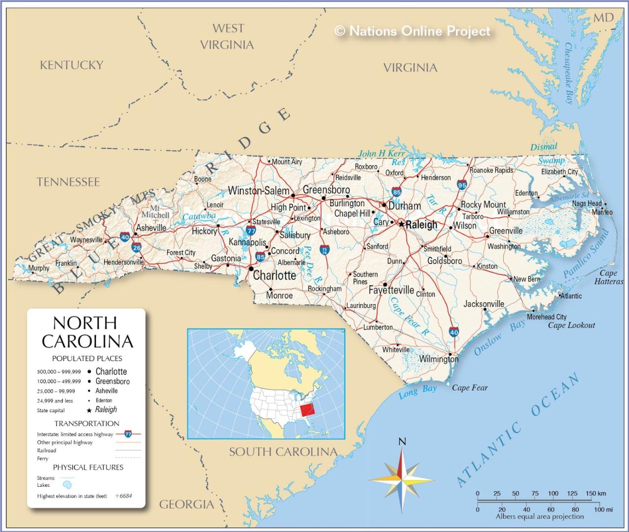 Bản đồ bang Bắc Carolina Hoa Kỳ năm 2022