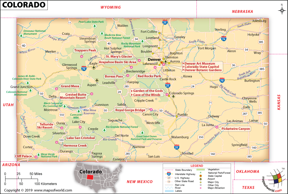 Bản đồ bang Colorado của Mỹ năm 2022