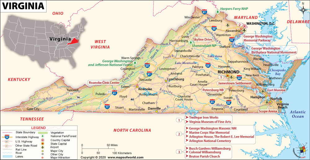 Bản đồ bang Virginia của Mỹ năm 2022
