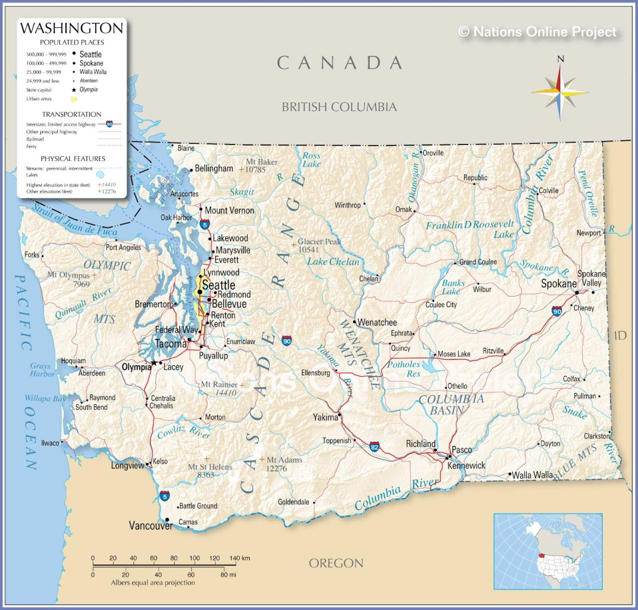 Bản đồ tiểu bang Washington của Hoa Kỳ năm 2022