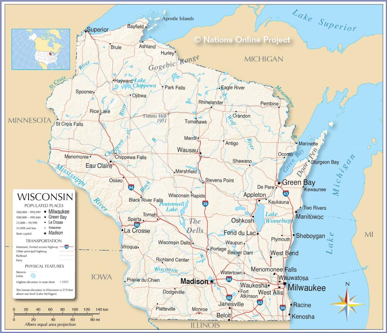 Bản đồ bang Wisconsin Hoa Kỳ năm 2022