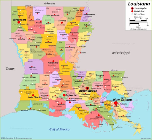 Bản đồ bang Louisiana của Mỹ năm 2022