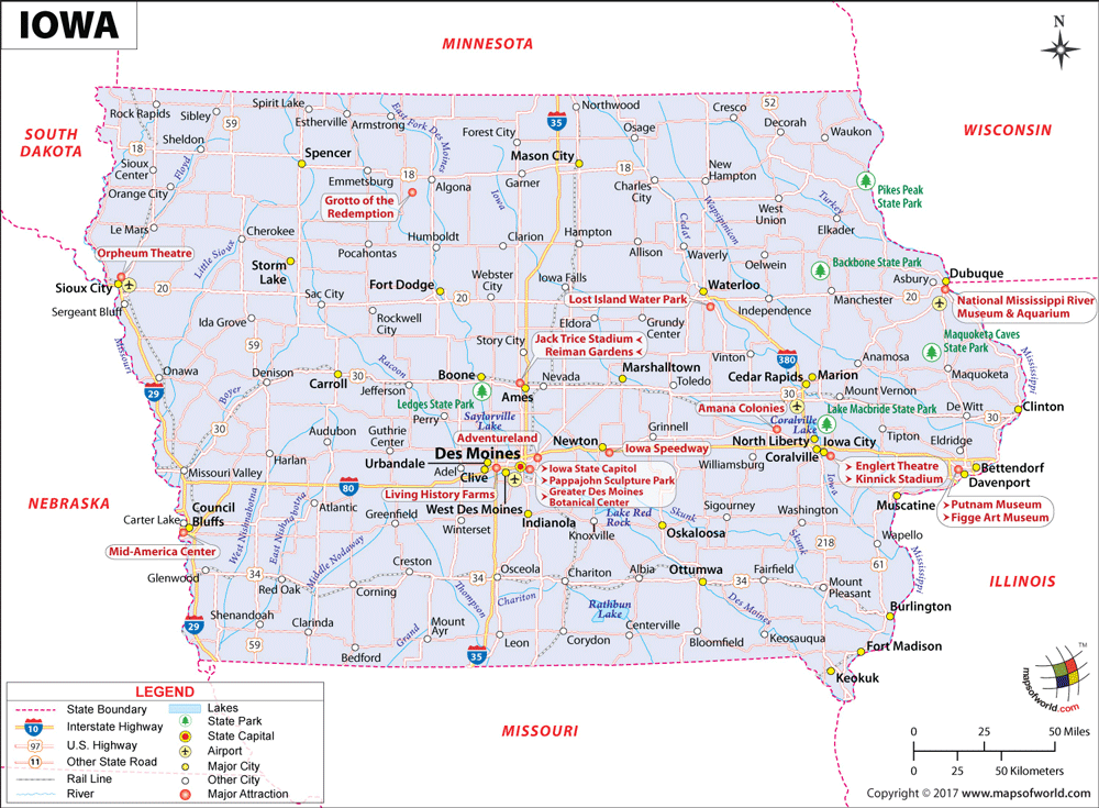 Bản đồ bang Iowa của Mỹ năm 2022
