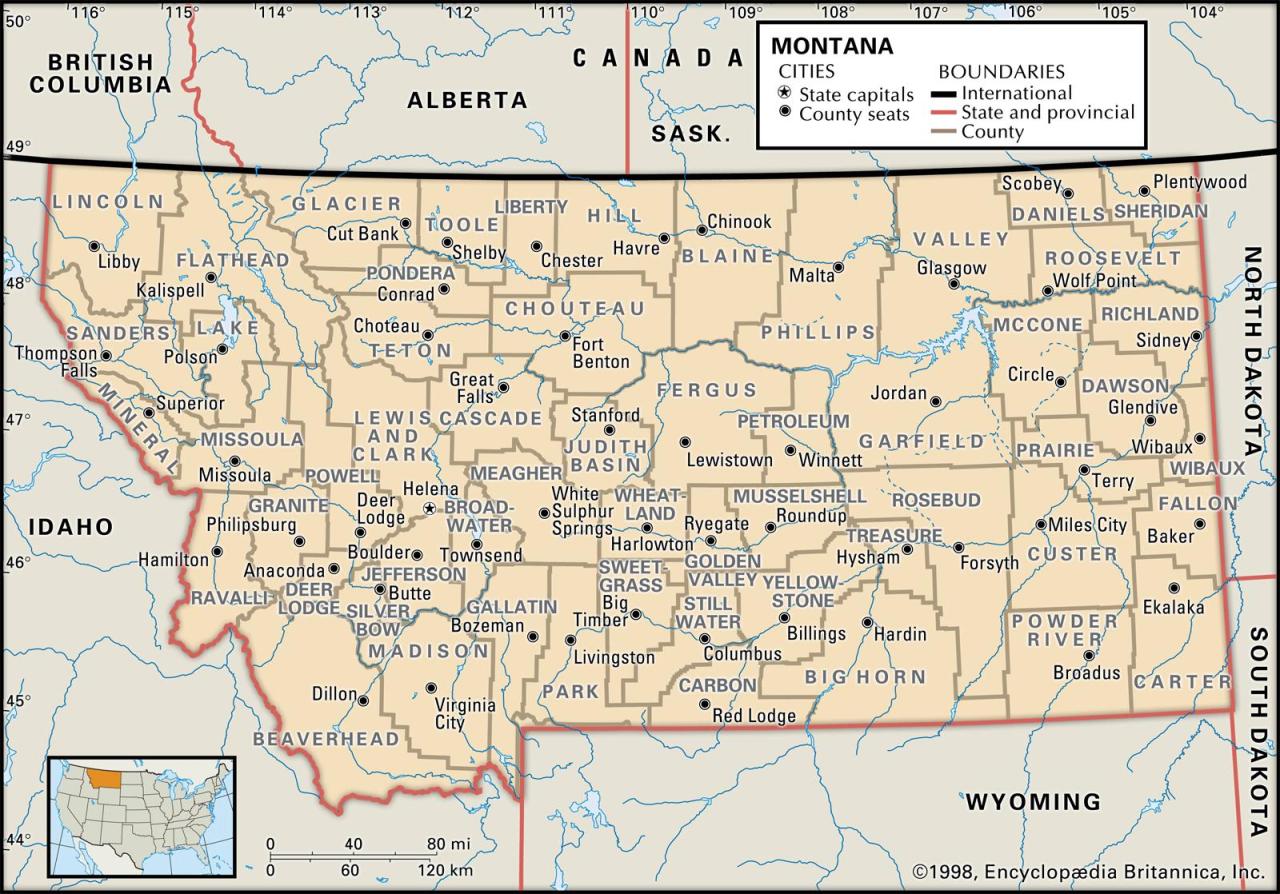 Bản đồ bang Montana của Mỹ năm 2022