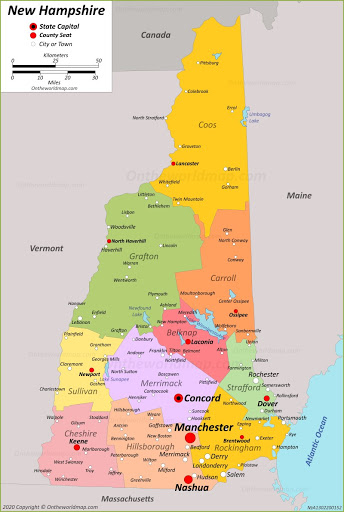 Bản đồ bang New Hampshire của Mỹ năm 2022