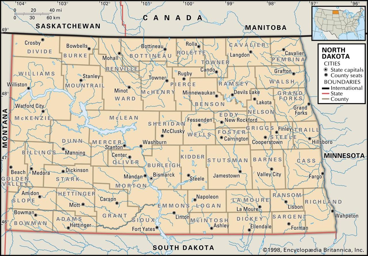 Bản đồ bang North Dakota của Mỹ năm 2022